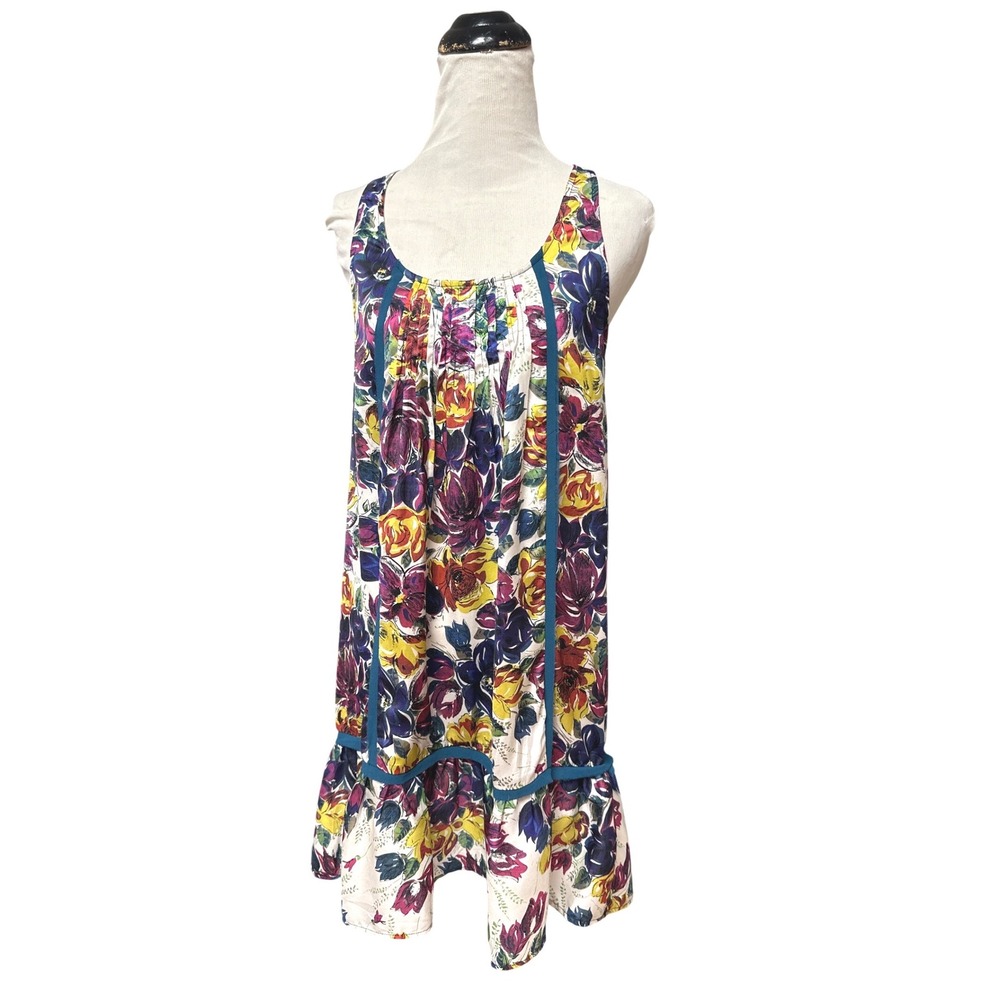 Tiny Anthropologie Floral Swing Dress XS Boho Drop Waist Sleeveless